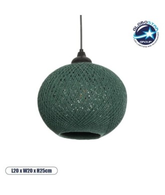 GLOBOSTAR® SOLEI 205-0015 Boho Κρεμαστό Φωτιστικό Οροφής με Ντουί 1 x E27 AC 220-240V IP20 - Πράσινο - M20 x Π20 x Υ25cm